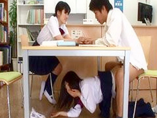 Fucking a slutty teen from Asia in a library, getting wild and naughty with a classmate